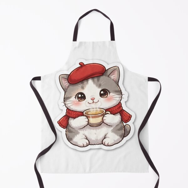 Item preview, Freda Cute Cat with Tea - Paris Beret Kitty Sticker Kawaii Cozy designed and sold by MAISON SYLVIE.