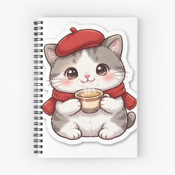 Item preview, Freda Cute Cat with Tea - Paris Beret Kitty Sticker Kawaii Cozy designed and sold by MAISON SYLVIE.