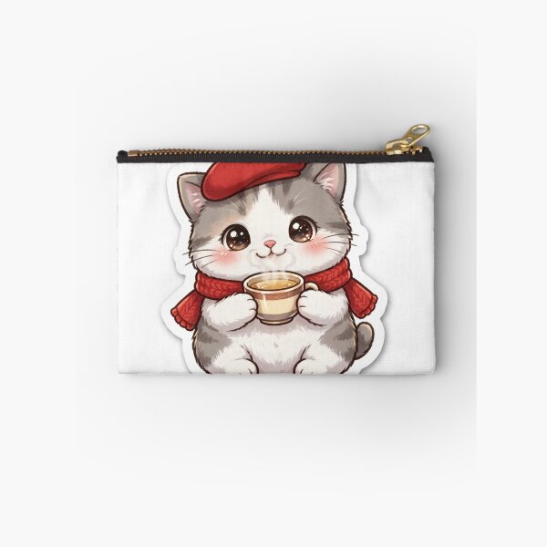 Item preview, Freda Cute Cat with Tea - Paris Beret Kitty Sticker Kawaii Cozy designed and sold by MAISON SYLVIE.
