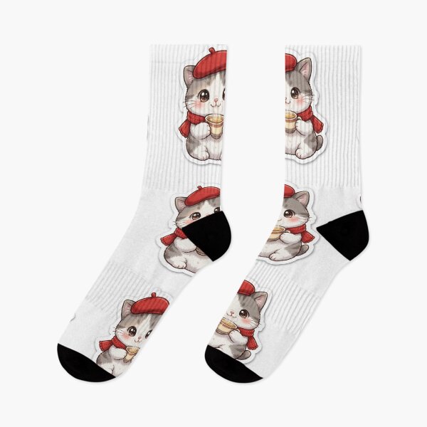 Item preview, Freda Cute Cat with Tea - Paris Beret Kitty Sticker Kawaii Cozy designed and sold by MAISON SYLVIE.