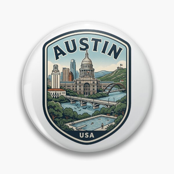 Item preview, Austin Texas Retro Skyline Travel Badge designed and sold by k3rstman1.