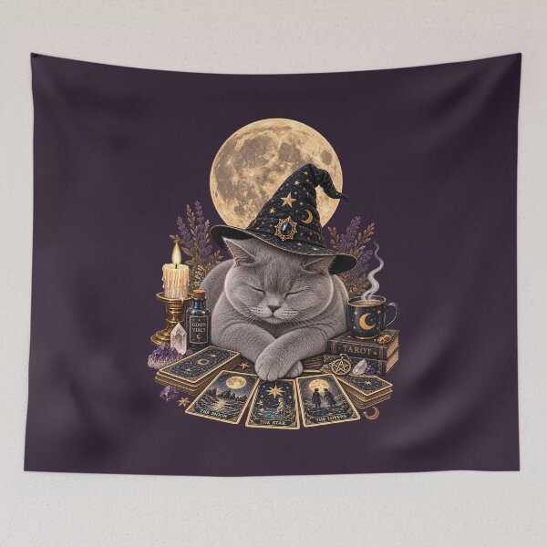 Item preview, Witchy Tarot Cat with Moon, Crystals & Magic designed and sold by IRYNASHOP.