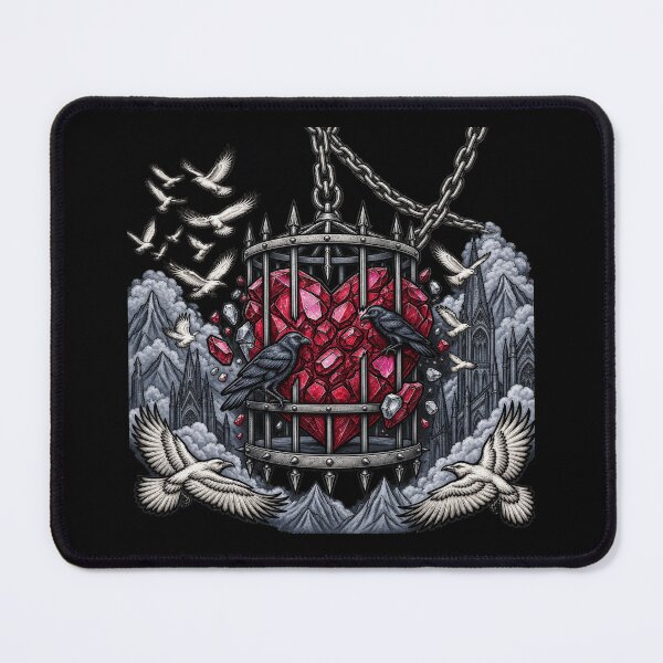 Item preview, Caged Ruby Heart for Gothic Raven Fans designed and sold by POD DYNASTY | Original Print On Demand T-Shirt Graphics.