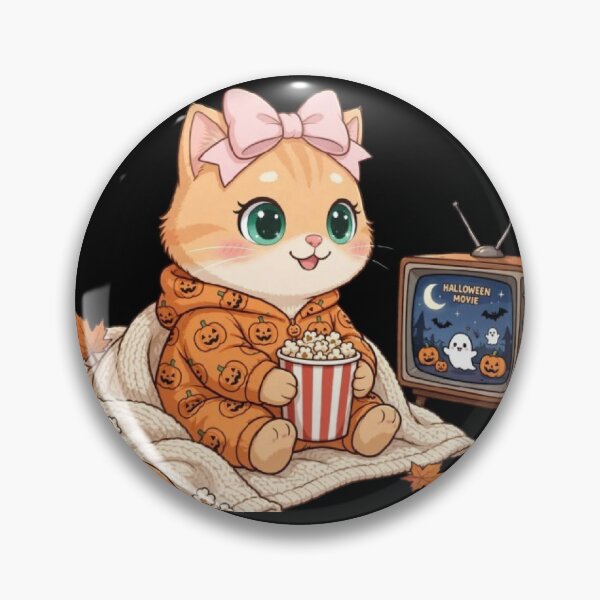 Item preview, Cozy Luna Watching Halloween Movie - Pumpkin Pajama Cat designed and sold by Luna's World .