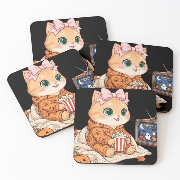 Item preview, Cozy Luna Watching Halloween Movie - Pumpkin Pajama Cat designed and sold by Moody Vibes Studio.