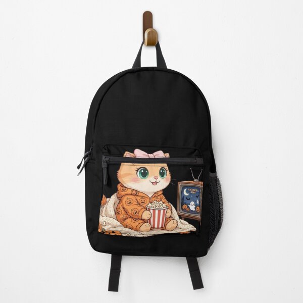 Item preview, Cozy Luna Watching Halloween Movie - Pumpkin Pajama Cat designed and sold by Moody Vibes Studio.