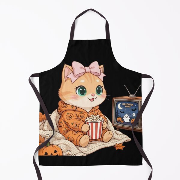 Item preview, Cozy Luna Watching Halloween Movie - Pumpkin Pajama Cat designed and sold by Luna's World - Moody Vibes Studio.