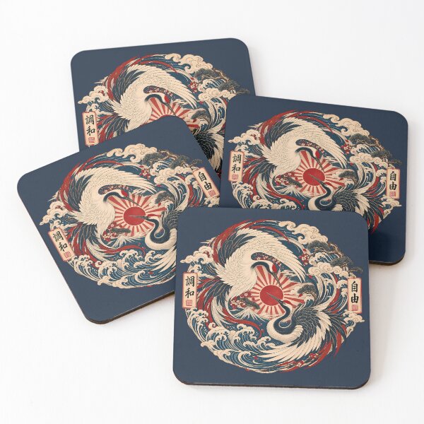 Item preview, Majestic Crane Yin Yang - Vintage Mount Fuji Ukiyo-e Emblem designed and sold by Rasamore™ Studios | Minimalist Art.