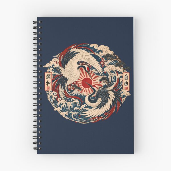 Item preview, Majestic Crane Yin Yang - Vintage Mount Fuji Ukiyo-e Emblem designed and sold by Rasamore™ Studios | Minimalist Art.