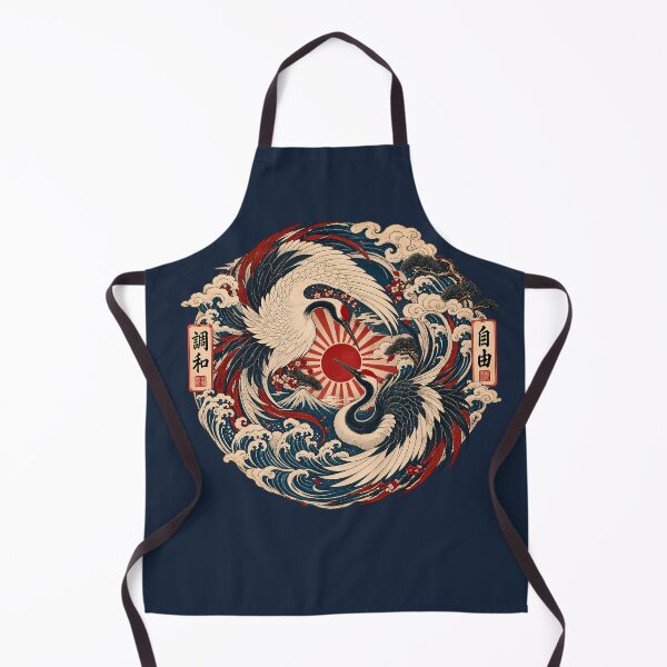 Item preview, Majestic Crane Yin Yang - Vintage Mount Fuji Ukiyo-e Emblem designed and sold by Rasamore™ Studios | Minimalist Art.