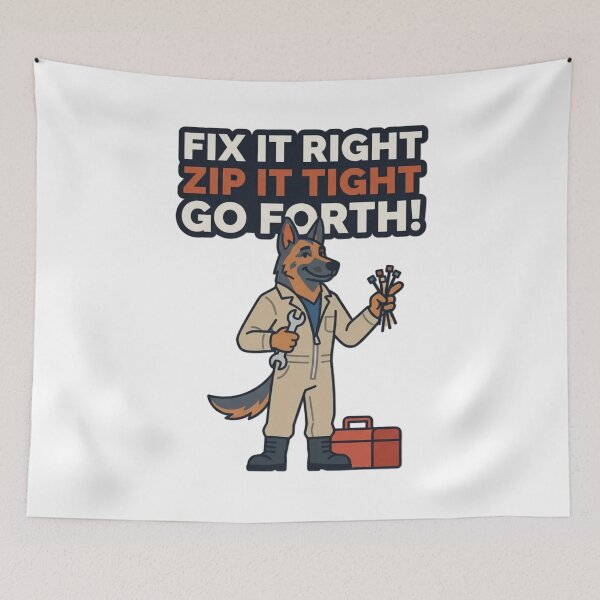 Item preview, Fix It Right Zip It Tight | Funny Anthro German Shepherd Mechanic Design designed and sold by Furrenzy.