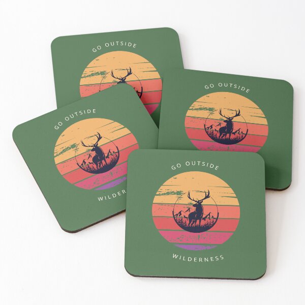 Item preview, Retro Sunset Deer Mountain Silhouette Go Outside Adventure designed and sold by QuietLinesH.