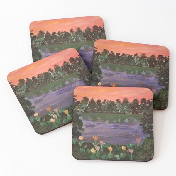 Item preview, Lakeside Tranquility — Golden Sunset Landscape Painting designed and sold by LizzyPrittyArts.