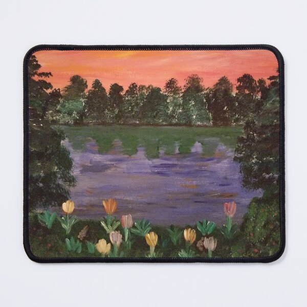 Item preview, Lakeside Tranquility — Golden Sunset Landscape Painting designed and sold by LizzyPrittyArts.