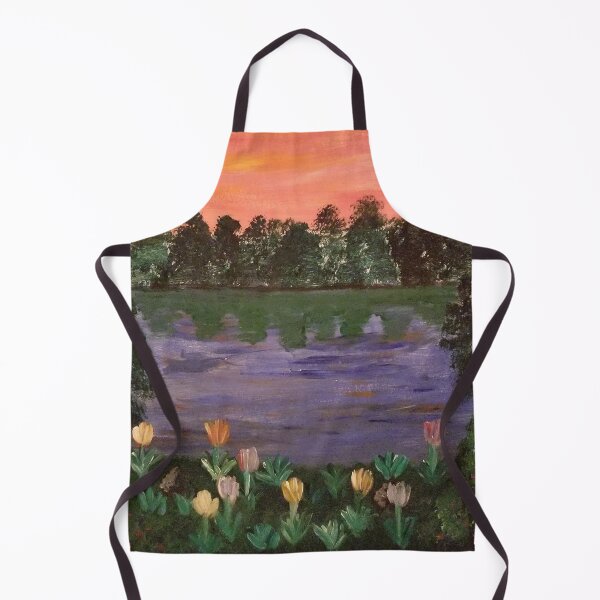 Item preview, Lakeside Tranquility — Golden Sunset Landscape Painting designed and sold by LizzyPrittyArts.