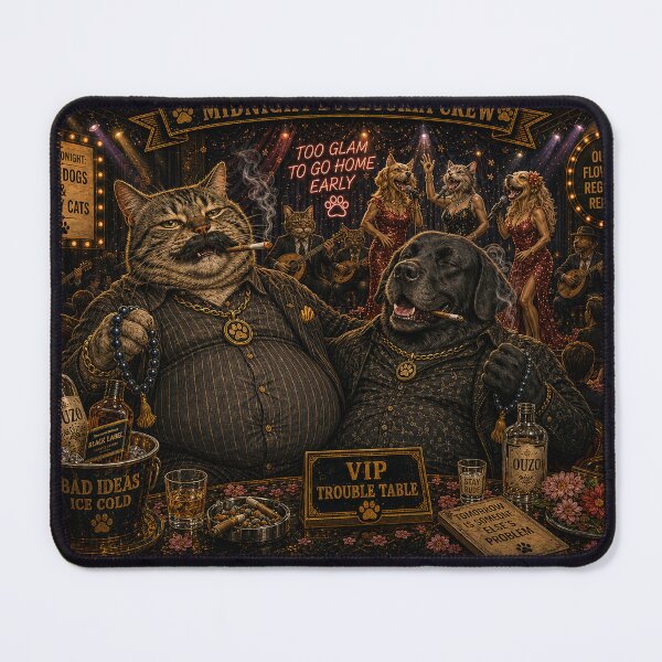 Item preview, Big Belly Cat and Black Retriever Midnight Bouzoukia Crew Funny Design designed and sold by shopevermint.