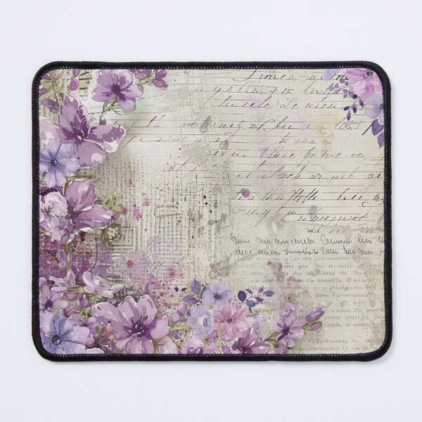 Item preview, Vintage Script Floral Ephemera – Purple Flowers Border with Antique Letters and Newspaper Collage designed and sold by Whimsical Wayfarer.
