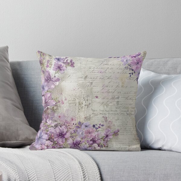 Item preview, Vintage Script Floral Ephemera – Purple Flowers Border with Antique Letters and Newspaper Collage designed and sold by Whimsical Wayfarer.