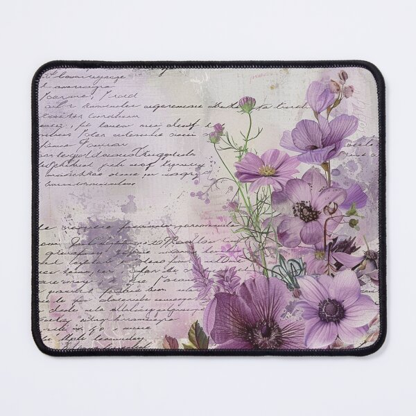 Item preview, Vintage Script Floral Ephemera – Purple Poppy Flowers and Handwritten Letters Collage designed and sold by Whimsical Wayfarer.