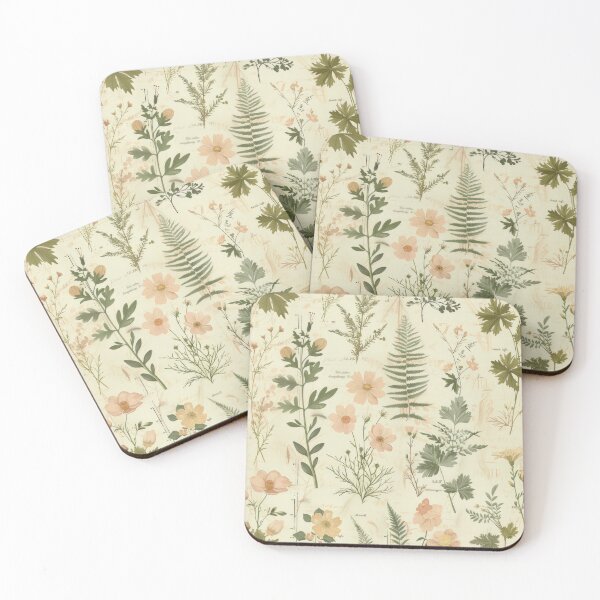 Item preview, Vintage Botanical Herbarium - Pink Cosmos & Wild Ferns Pattern designed and sold by Whimsical Wayfarer.