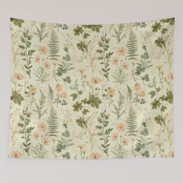 Item preview, Vintage Botanical Herbarium - Pink Cosmos & Wild Ferns Pattern designed and sold by Whimsical Wayfarer.
