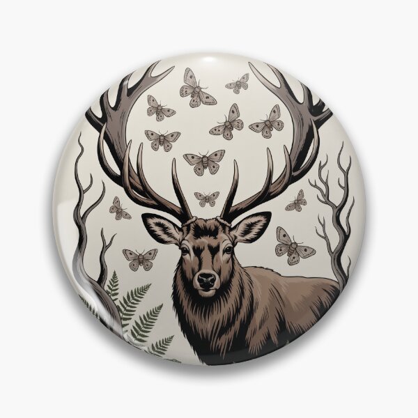 Item preview, Elk with Moths & Antlers Forest Illustration designed and sold by NuvoraNest.