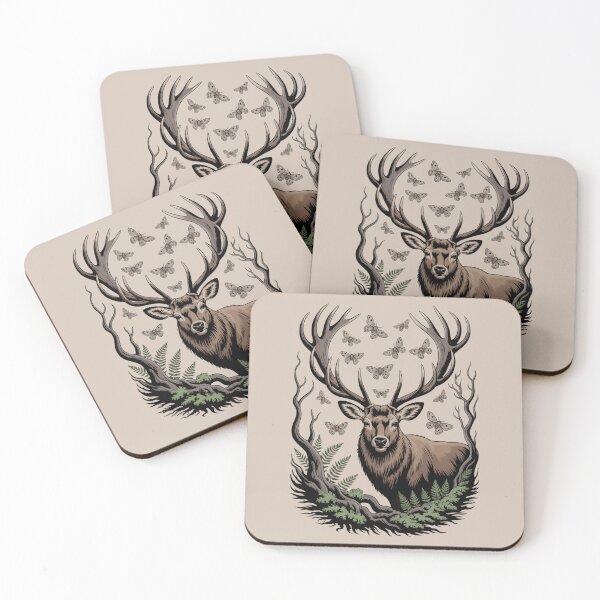 Item preview, Elk with Moths & Antlers Forest Illustration designed and sold by NuvoraNest.