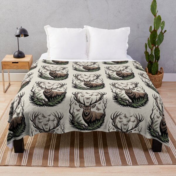 Item preview, Elk with Moths & Antlers Forest Illustration designed and sold by NuvoraNest.