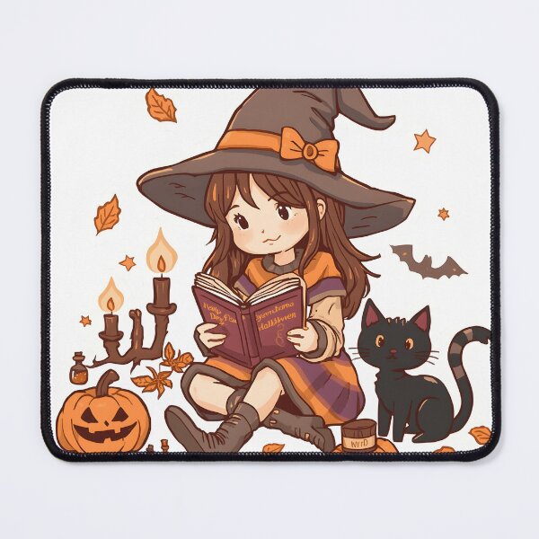 Item preview, Cute Witch Reading Halloween Book T-Shirt – Kawaii Witch & Black Cat Halloween Shirt designed and sold by ColorClouds.