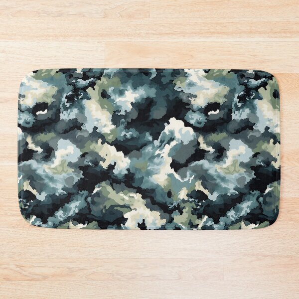 Item preview, Dark Green Camo Pattern Slate Blue Grey and Cream Camouflage designed and sold by Nine Lives Studio.