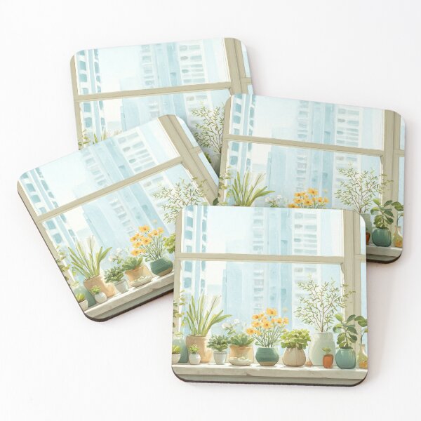Item preview, Cozy Botanical Window Sill – Bright Morning Yellow Blooms Airy City Oasis (Anime Aesthetic) designed and sold by Whimsical Wayfarer.