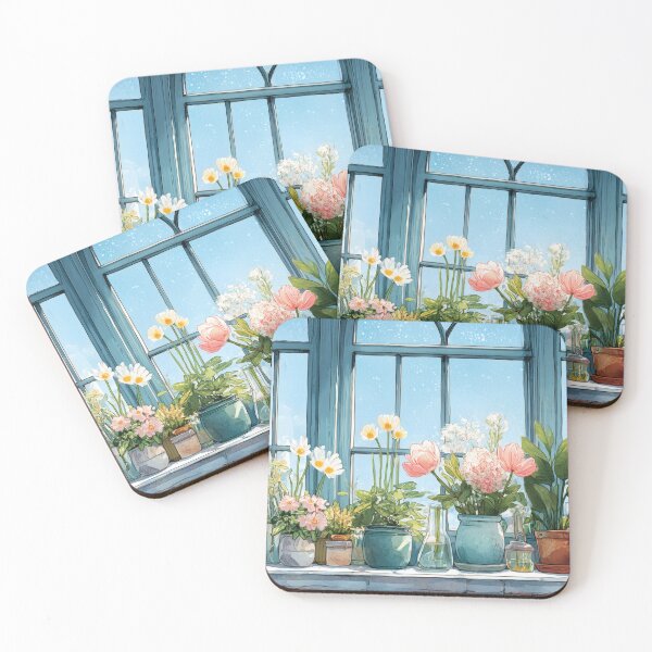 Item preview, Cozy Botanical Window Sill – Luminous Florals in a Blue Room (Anime Aesthetic) designed and sold by Whimsical Wayfarer.