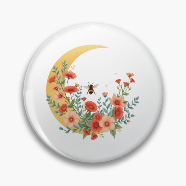 Item preview, Golden Crescent Moon Floral Sticker | Boho Wildflower & Bee Illustration designed and sold by HOODYBUDSTYLES.