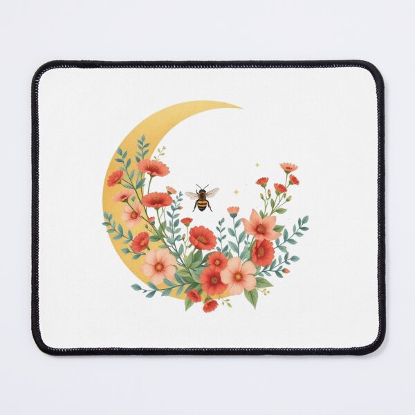 Item preview, Golden Crescent Moon Floral Sticker | Boho Wildflower & Bee Illustration designed and sold by HOODYBUDSTYLES.