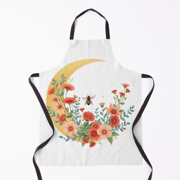 Item preview, Golden Crescent Moon Floral Sticker | Boho Wildflower & Bee Illustration designed and sold by HOODYBUDSTYLES.