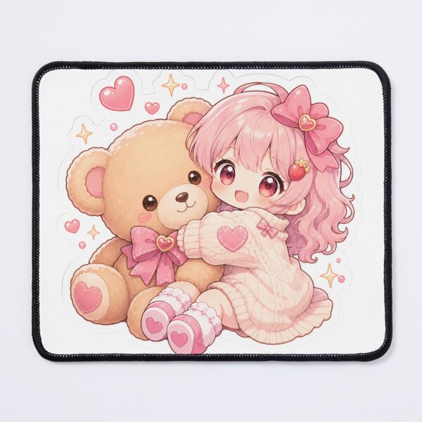 Item preview, Kawaii Anime Girl Hugging Teddy Bear , Cute Pastel  Sticker designed and sold by marcyodyssey888.