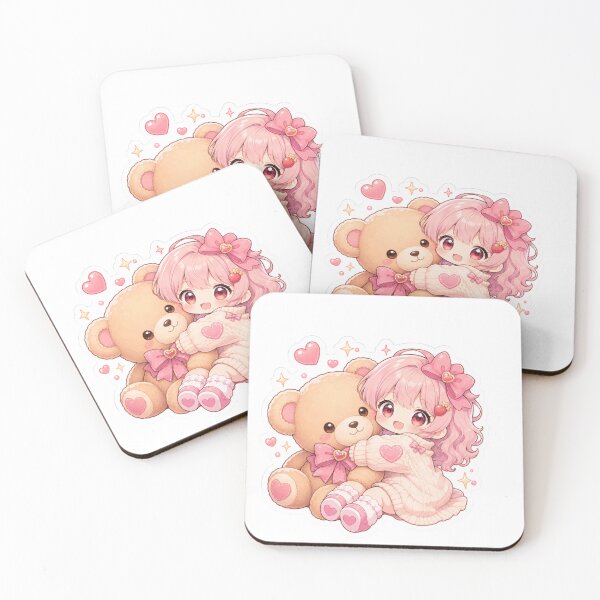 Item preview, Kawaii Anime Girl Hugging Teddy Bear , Cute Pastel  Sticker designed and sold by marcyodyssey888.