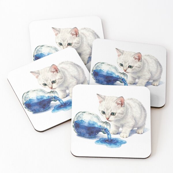 Item preview, Watercolor White Kitten Magic Potion Alice designed and sold by WildArtIT.