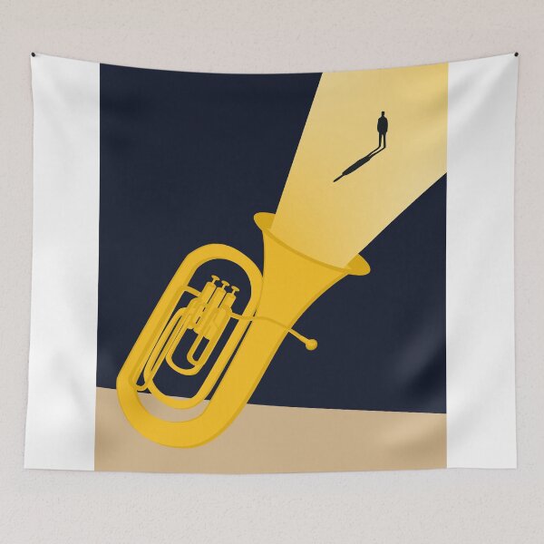 Item preview, Into the Sound | Minimalist Tuba Art | Bauhaus Music Decor | Navy & Gold Brass Instrument Print designed and sold by Studio pod Burom.