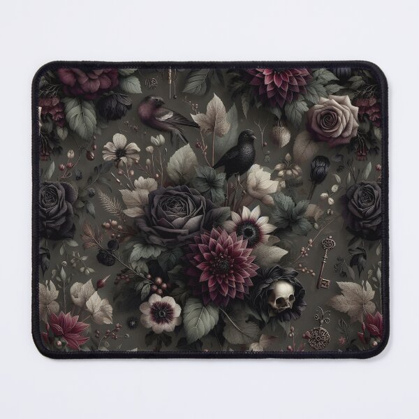 Item preview, Goth Cottagecore Dark Florals — Halloween Seamless Pattern Black Roses Ravens Skulls Dark Botanical designed and sold by Amplify-n-Co.