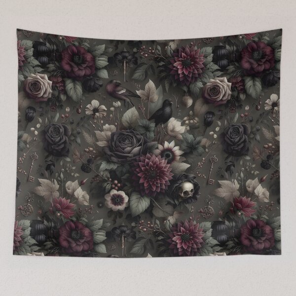 Item preview, Goth Cottagecore Dark Florals — Halloween Seamless Pattern Black Roses Ravens Skulls Dark Botanical designed and sold by Amplify-n-Co.