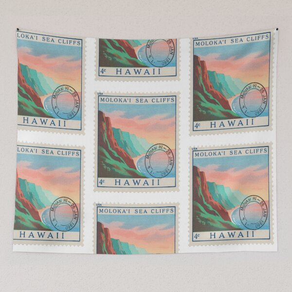 Item preview, Molokai Hawaii Sea Cliffs Pacific Coast Stamp Sticker designed and sold by stickercuffs.