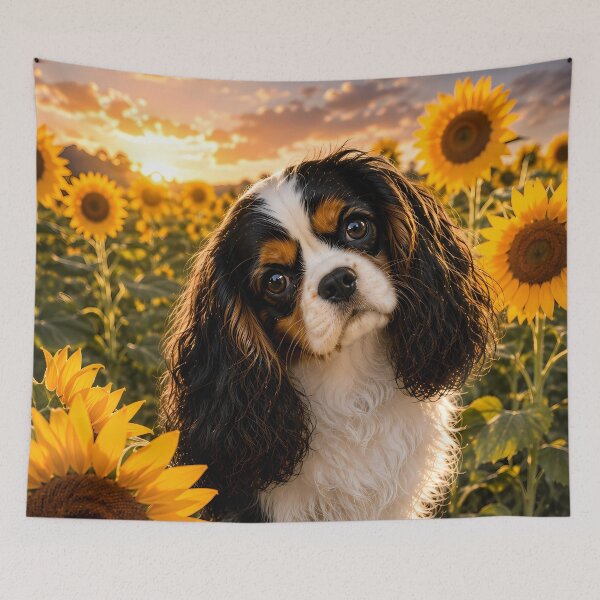 Item preview, Cavalier King Charles Spaniel in Sunflower Field – Summer Floral Dog Art designed and sold by ManJiangHong.
