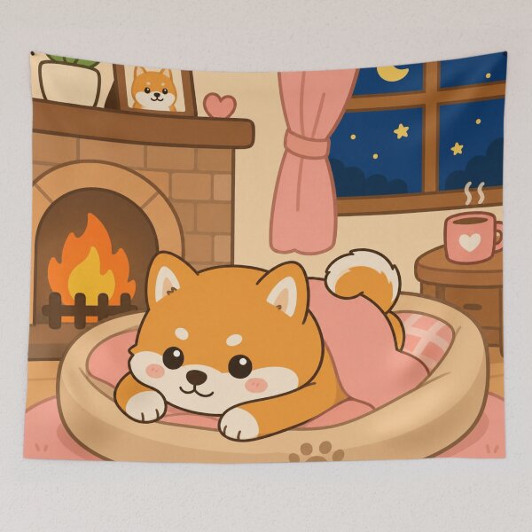 Item preview, Cozy Shiba By The Fireplace designed and sold by Velocity Vignettes.