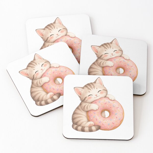 Item preview, Cute Kitten Hugging a Donut – Kawaii Cat & Sweet Treat designed and sold by teeNova Wear.