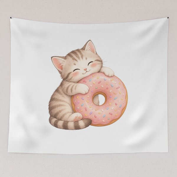 Item preview, Cute Kitten Hugging a Donut – Kawaii Cat & Sweet Treat designed and sold by teeNova Wear.