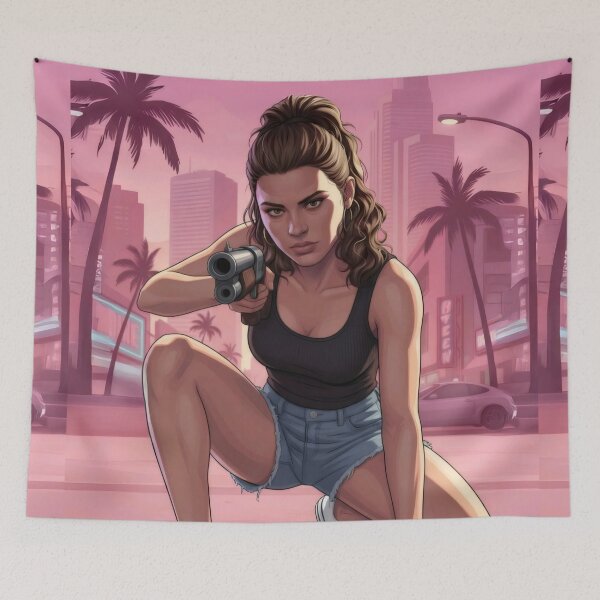 Item preview, Sunset Action Heroine - Retro Synthwave Digital Art designed and sold by Billy Morfo™.