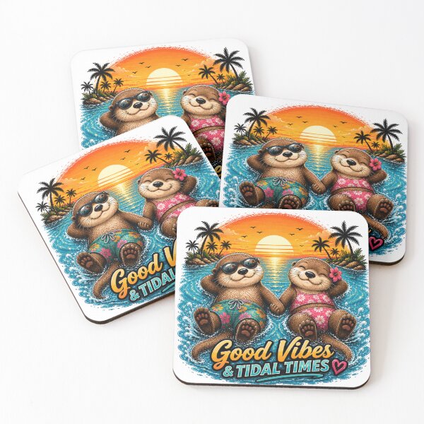 Item preview, Good Vibes & Tidal Times – Cute Otters at the Beach designed and sold by LittleGinnyArt.