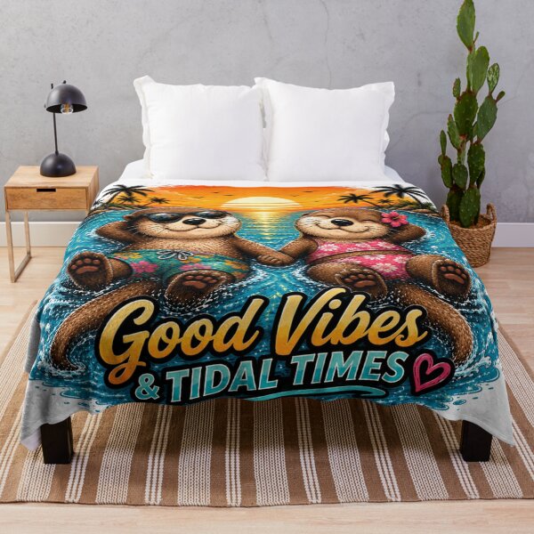 Item preview, Good Vibes & Tidal Times – Cute Otters at the Beach designed and sold by LittleGinnyArt.