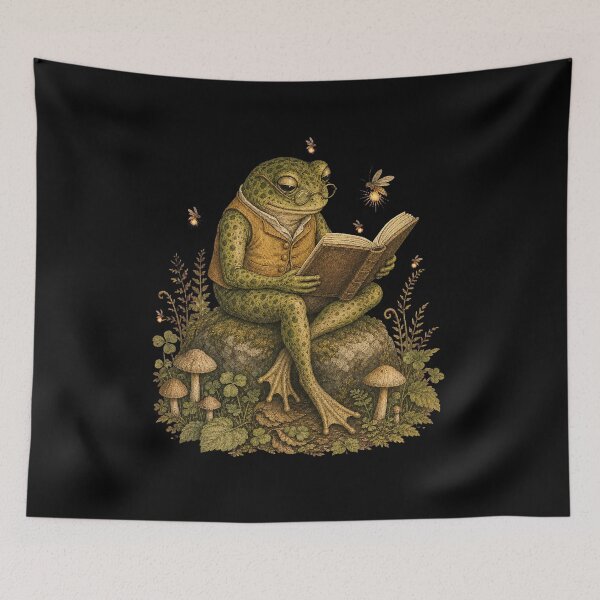 Item preview, Vintage Frog Reading with Fireflies Cottagecore designed and sold by CG Studio.